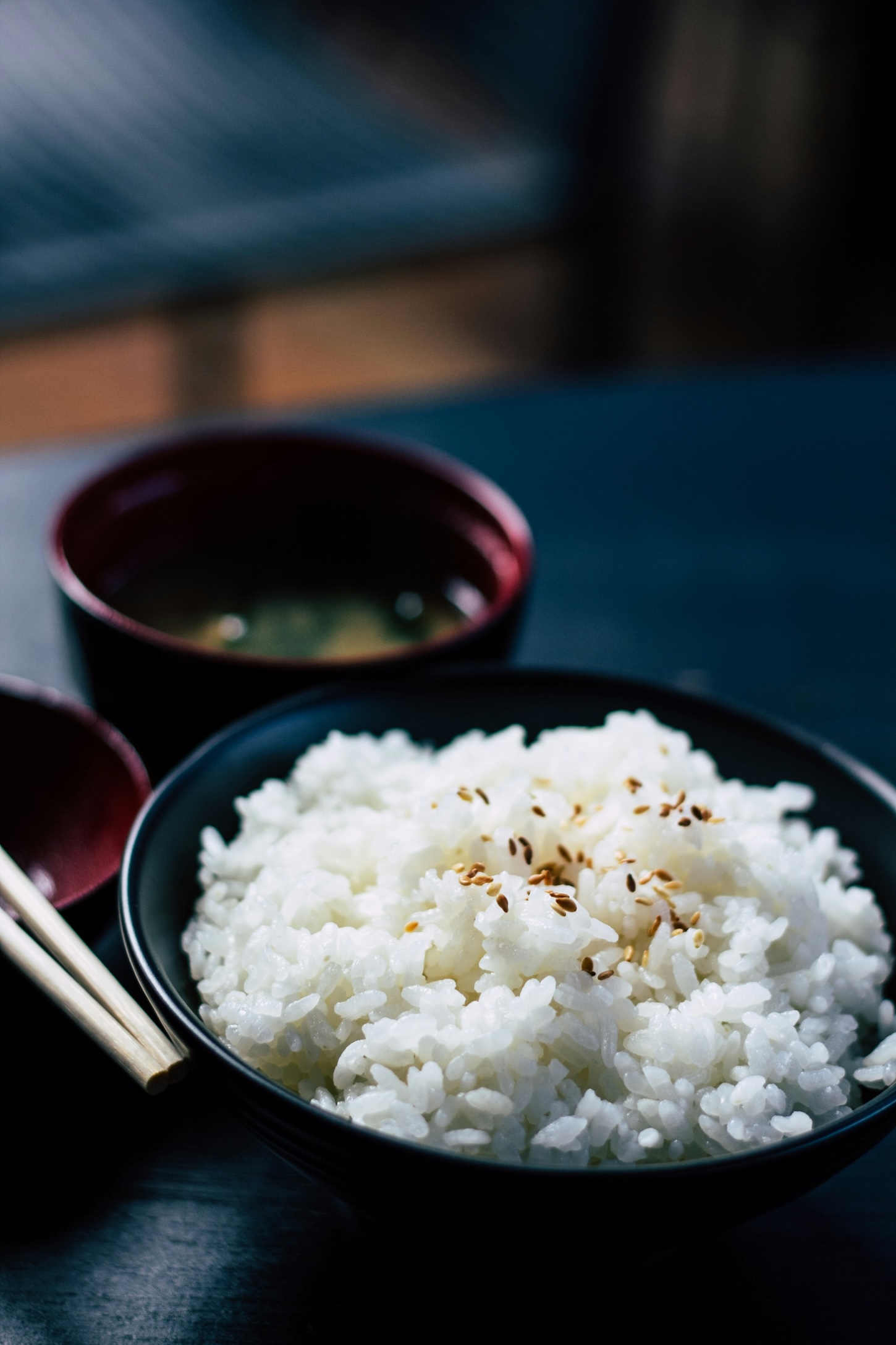 Position of rice and miso soup